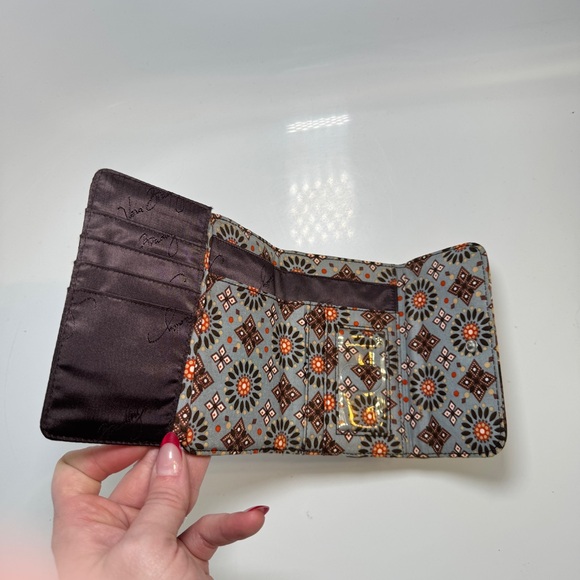 Vera Bradley Tri-Fold Wallet Cotton Quilted Brown Floral Paisley Y2K Boho Hippie - Picture 3 of 6